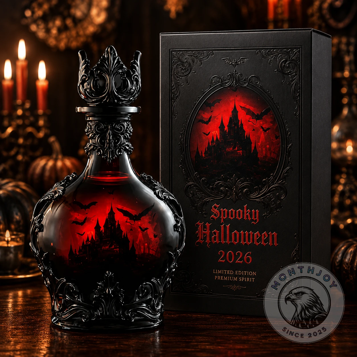 Halloween 2026 Haunted Castle Spirit Decanter - Artwork Detail
