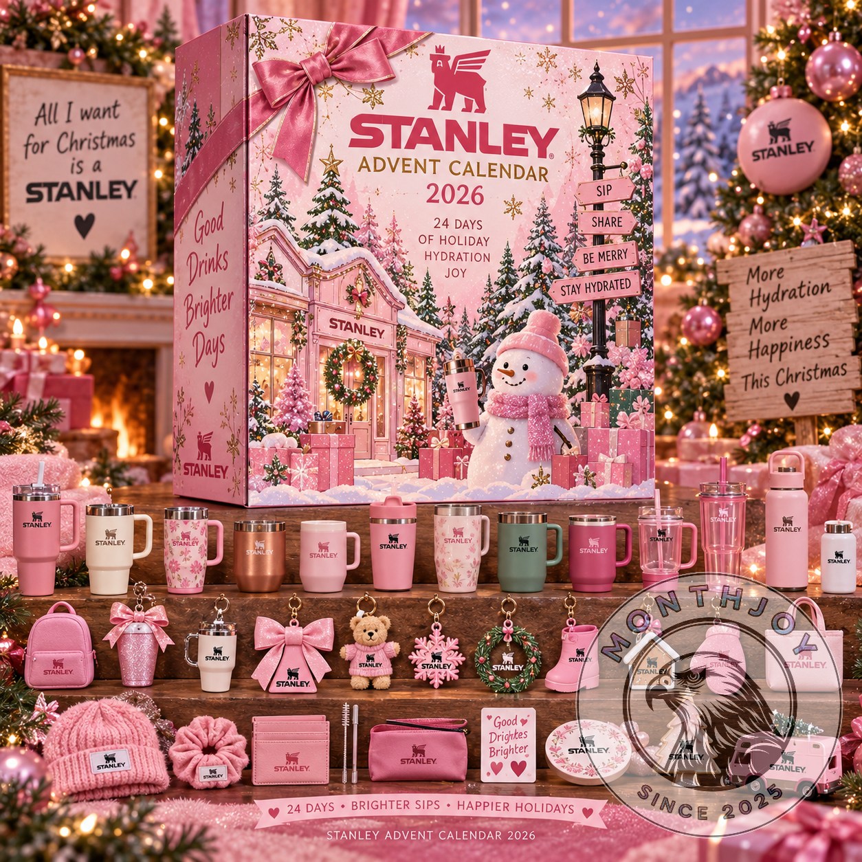 Stanley Christmas 2026 24-Day Hydration Joy Advent Calendar 2026 - front packaging and displayed drinkware