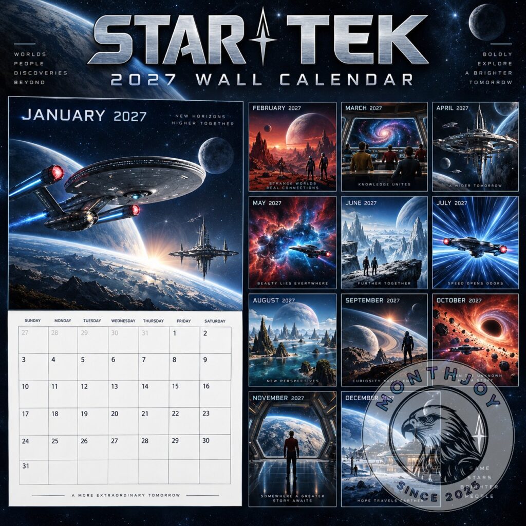 Star Trek 2027 Wall Calendar - full front view showing January and monthly space artwork