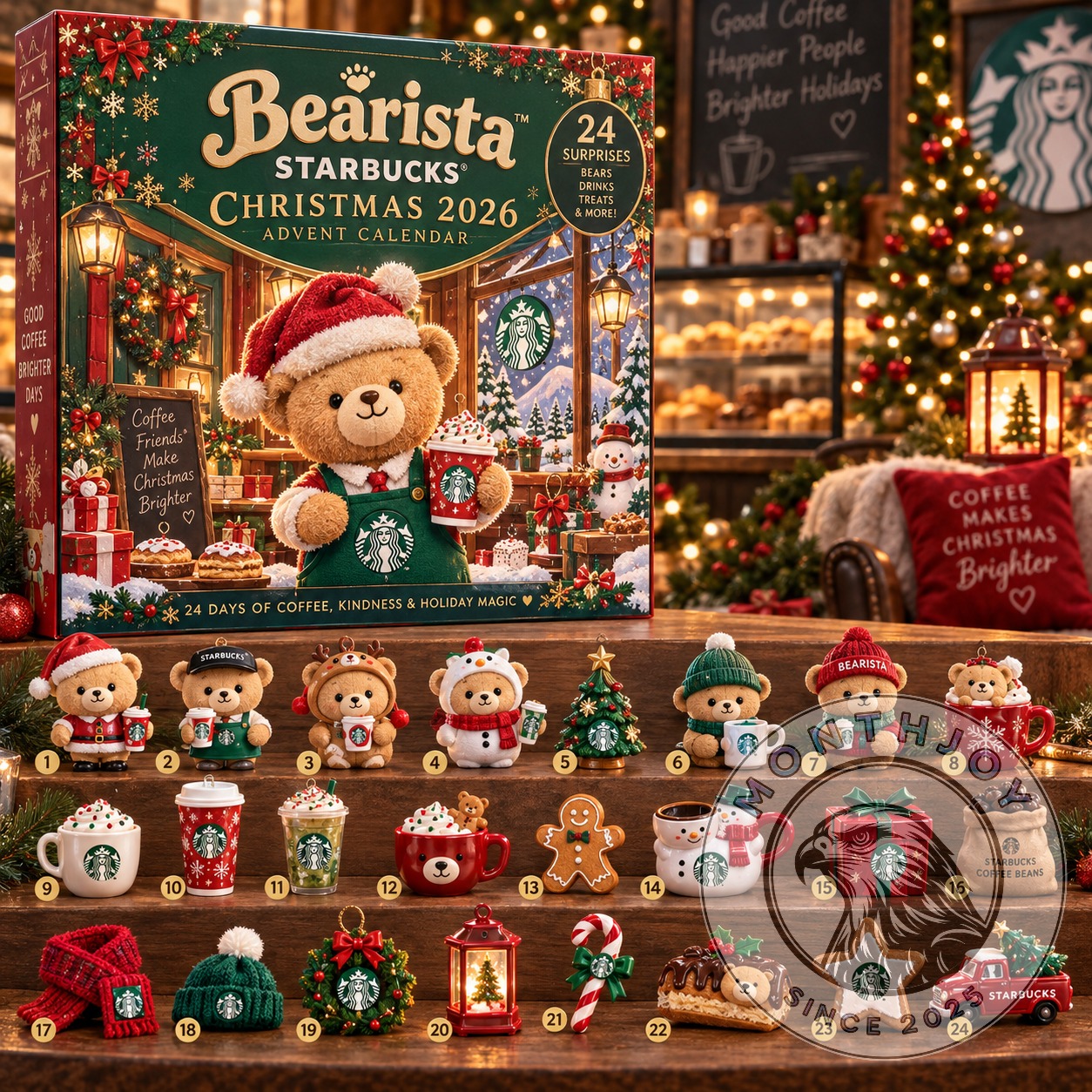 Starbucks Bearista Christmas 2026 Advent Calendar - front box with 24 holiday surprises