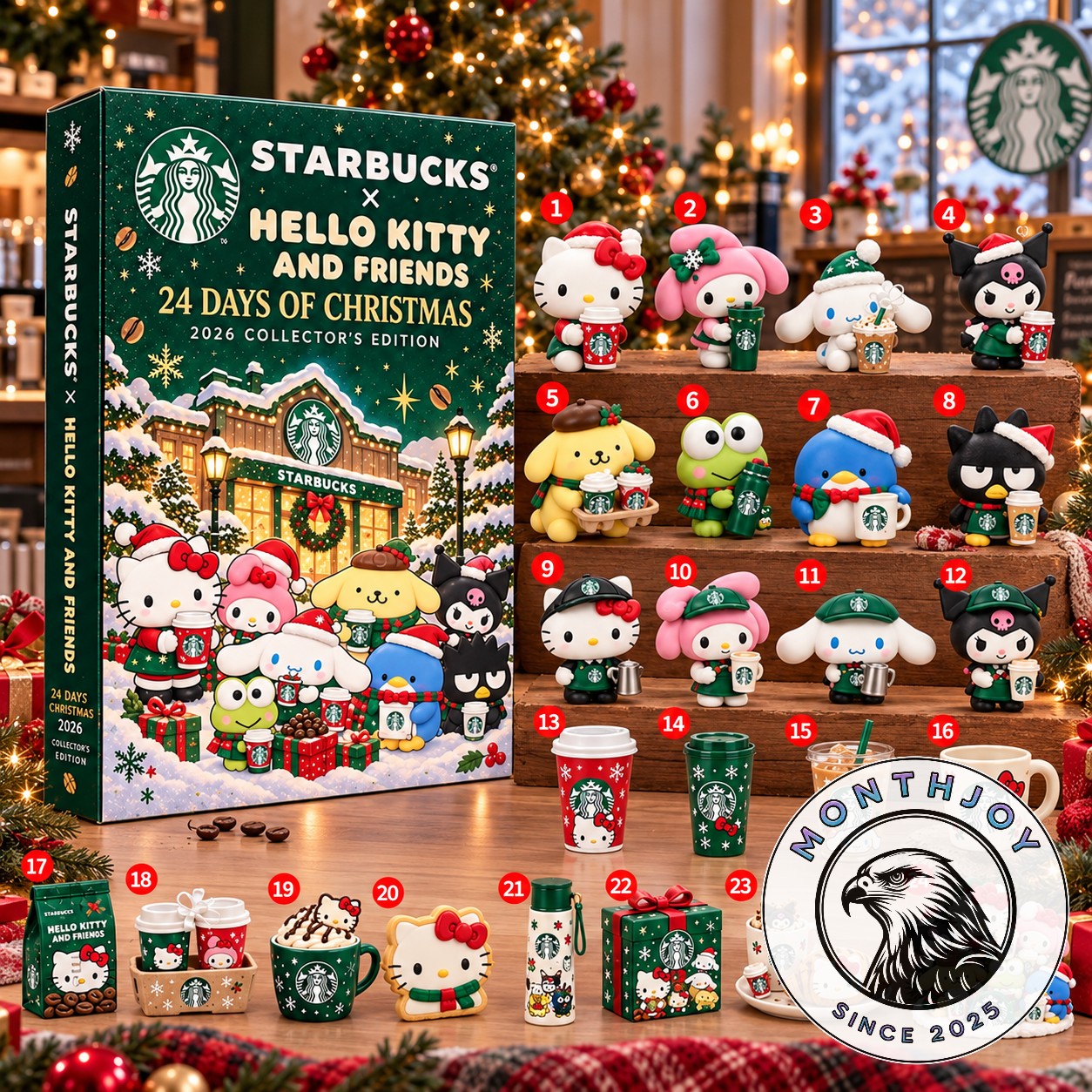 Starbucks x Hello Kitty and Friends 2026 Holiday Advent Calendar - front box artwork