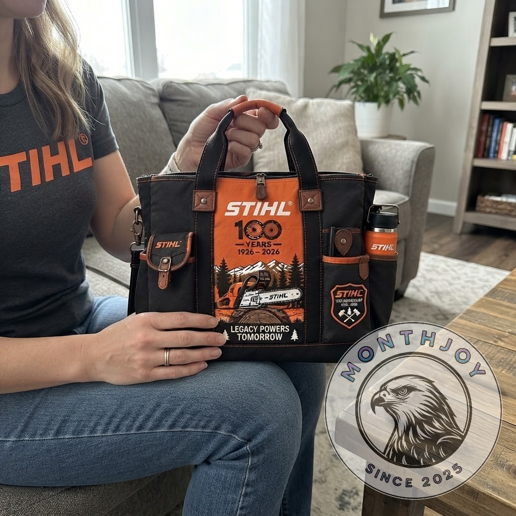 STIHL 100th Anniversary 2026 Heavy Duty Work Tote Bag - anniversary graphic close-up