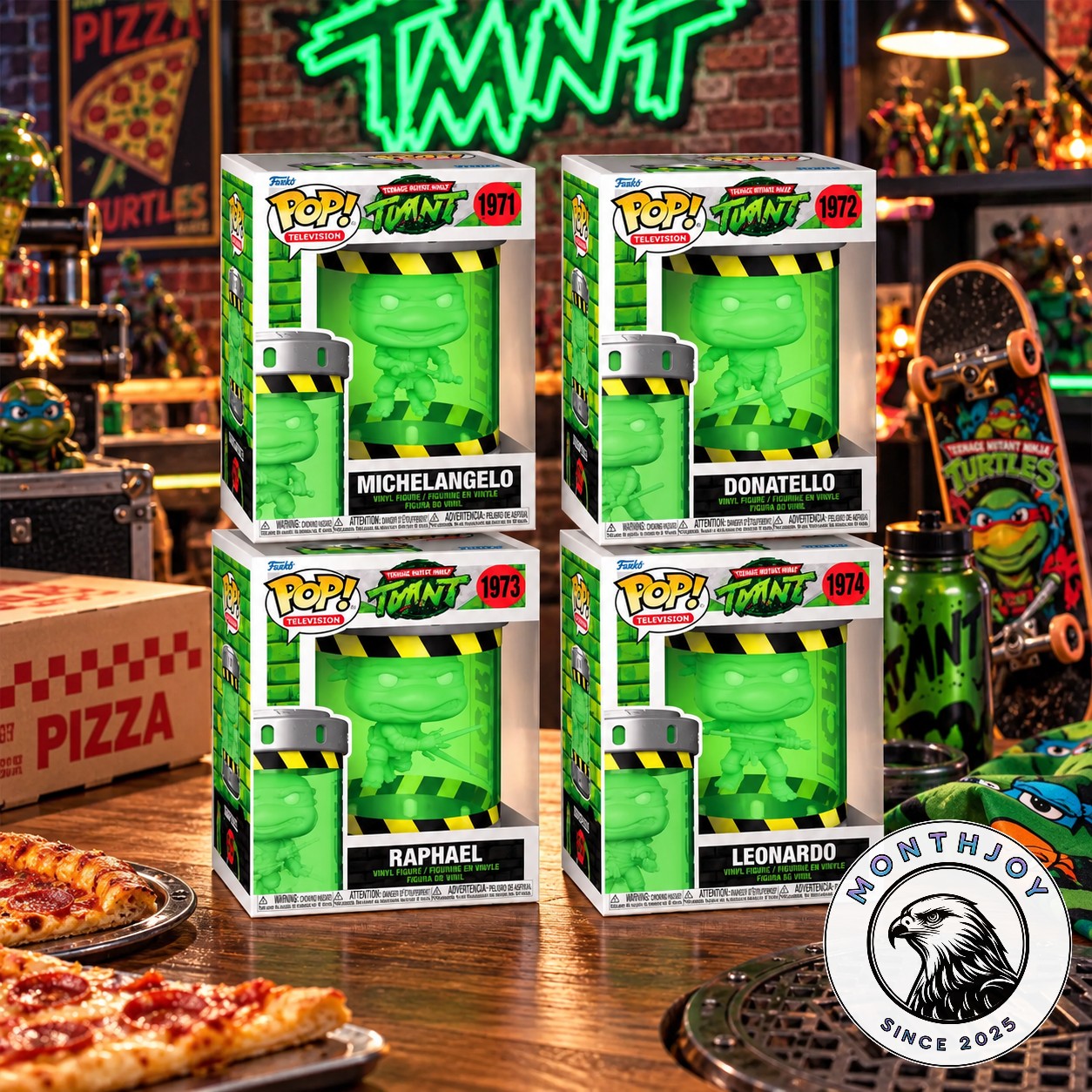 Teenage Mutant Ninja Turtles Mutagen Canister Funko Pop Figure - four boxed figures front view