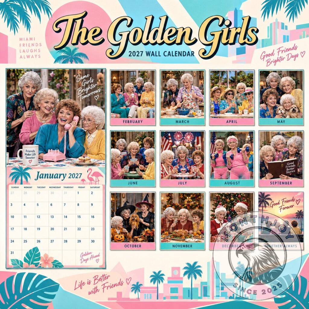 The Golden Girls 2027 Wall Calendar - full front view showing January and monthly panels