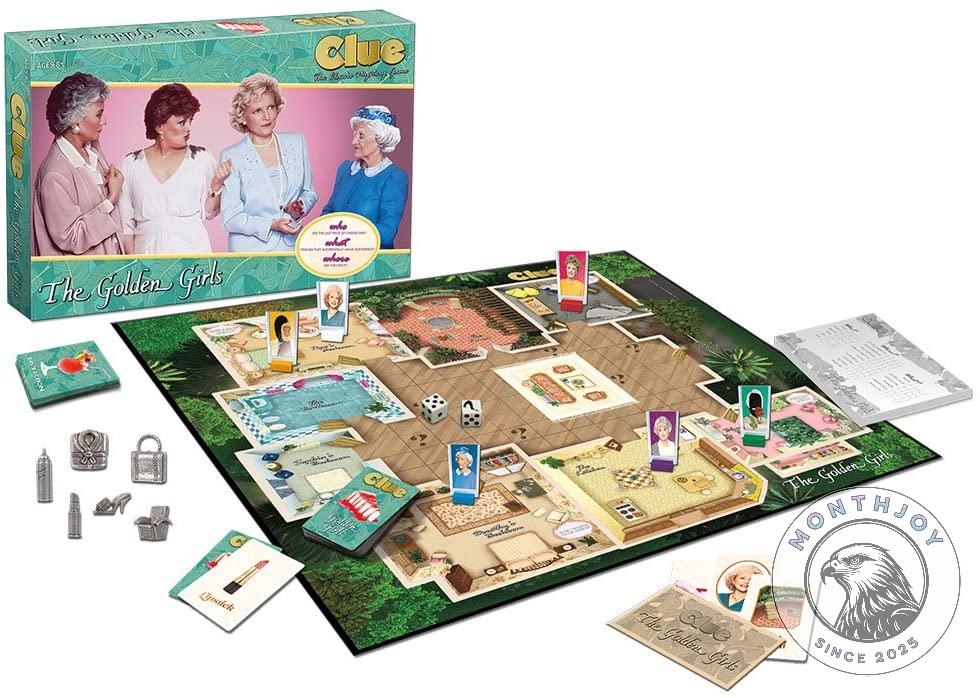 The Golden Girls Clue Classic Mystery Board Game - close-up of two characters and side of box