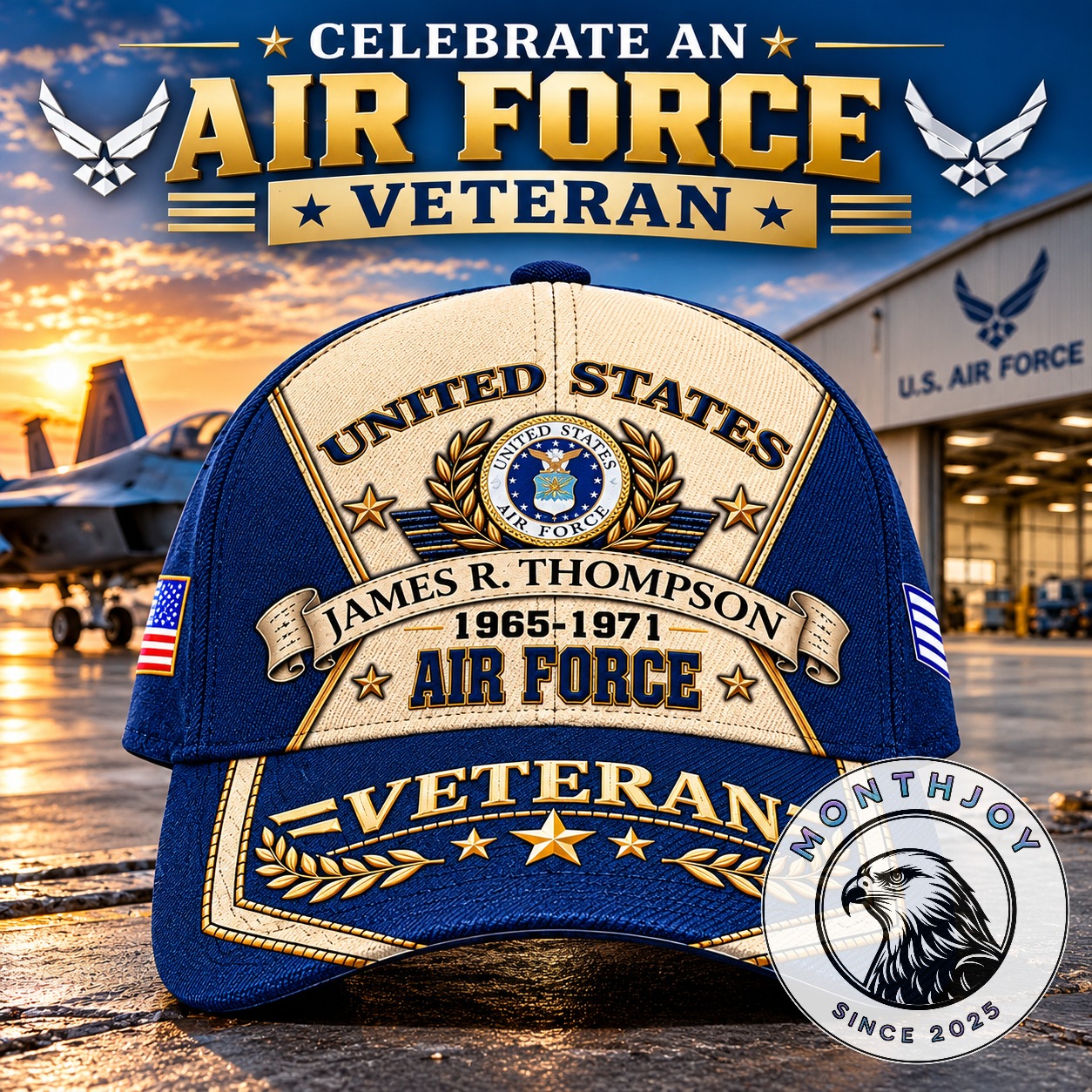 United States Air Force Veteran 1965-1971 Years of Service Baseball Cap - front view