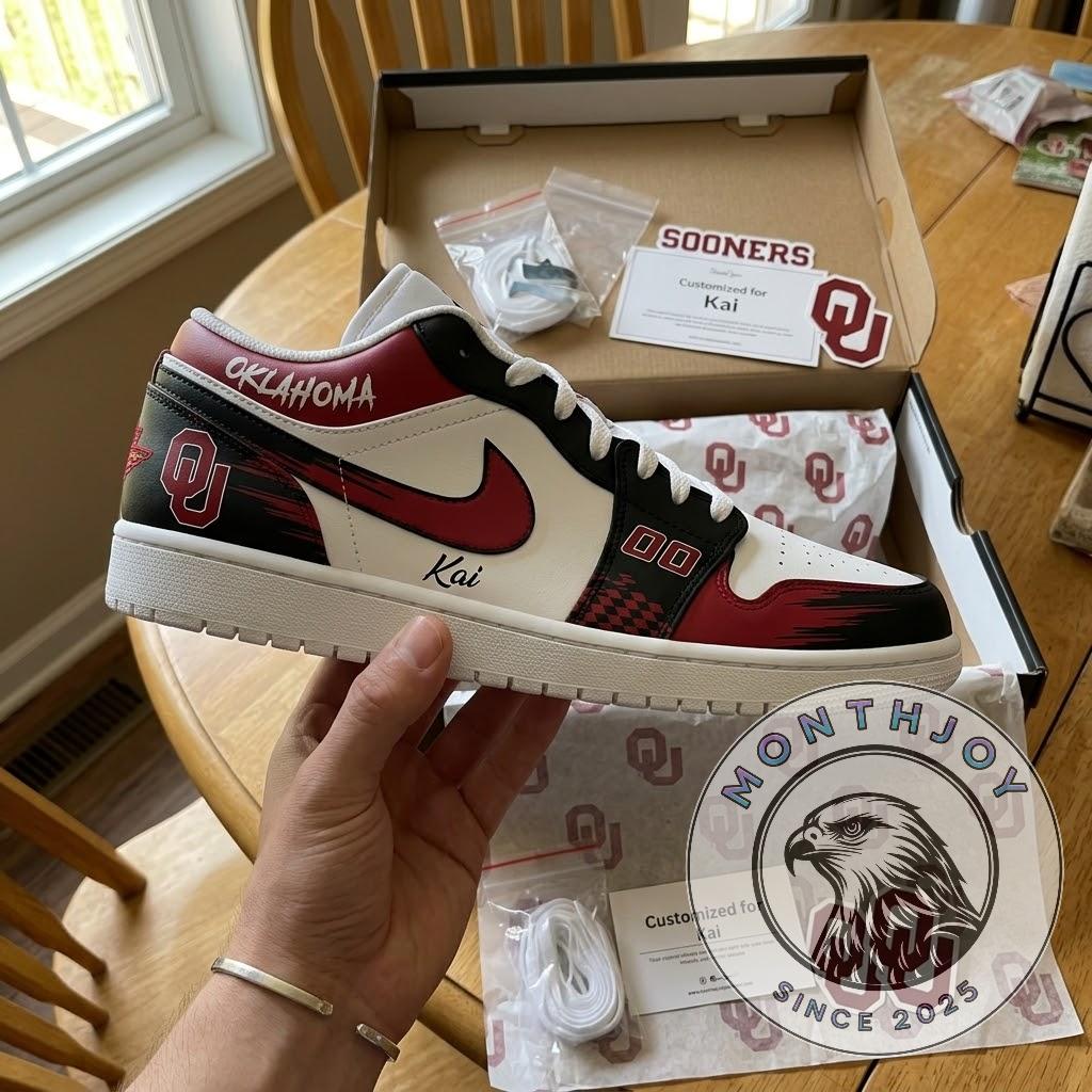 University of Oklahoma Personalized Custom Number Sneakers - Detail View