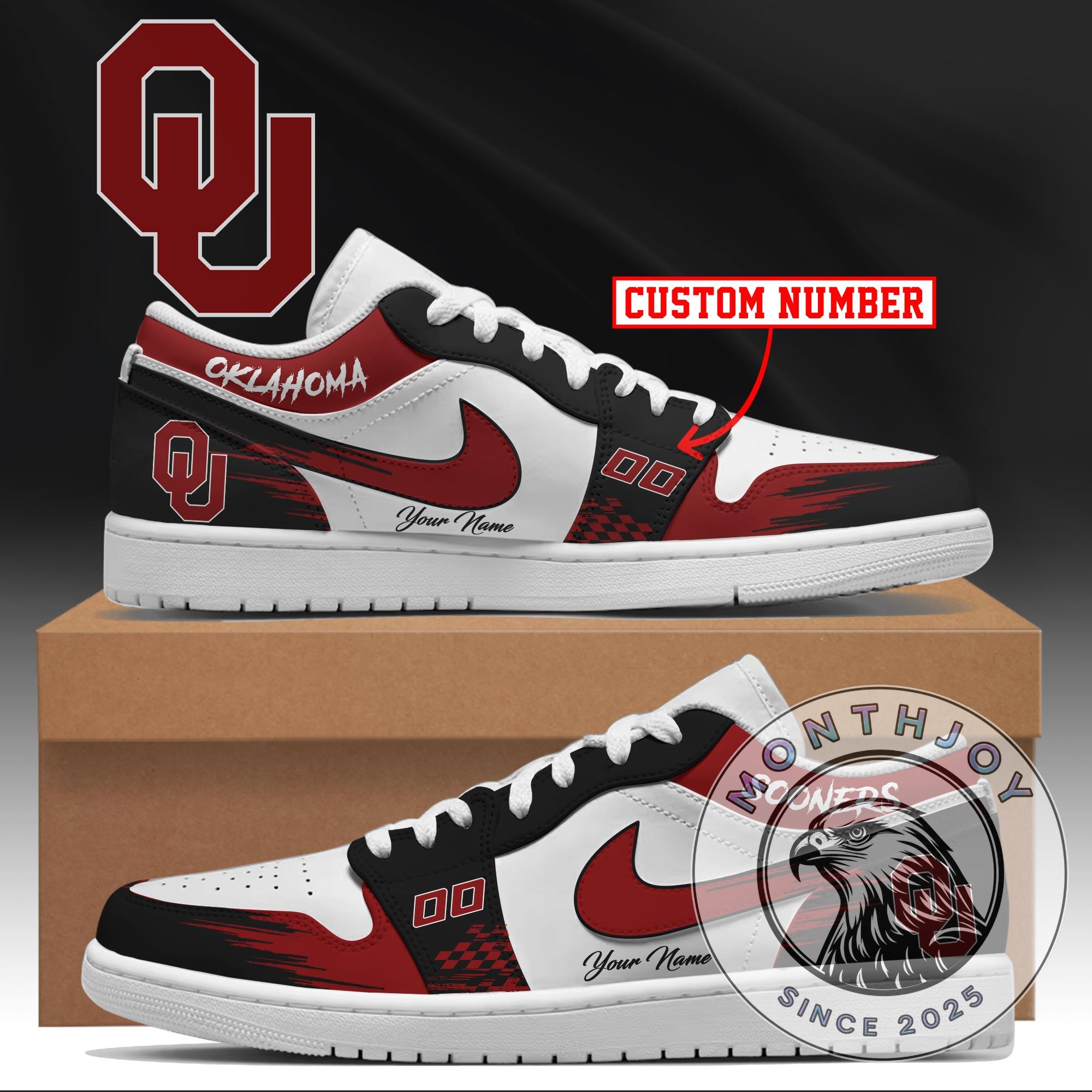 University of Oklahoma Personalized Custom Number Sneakers - Front View