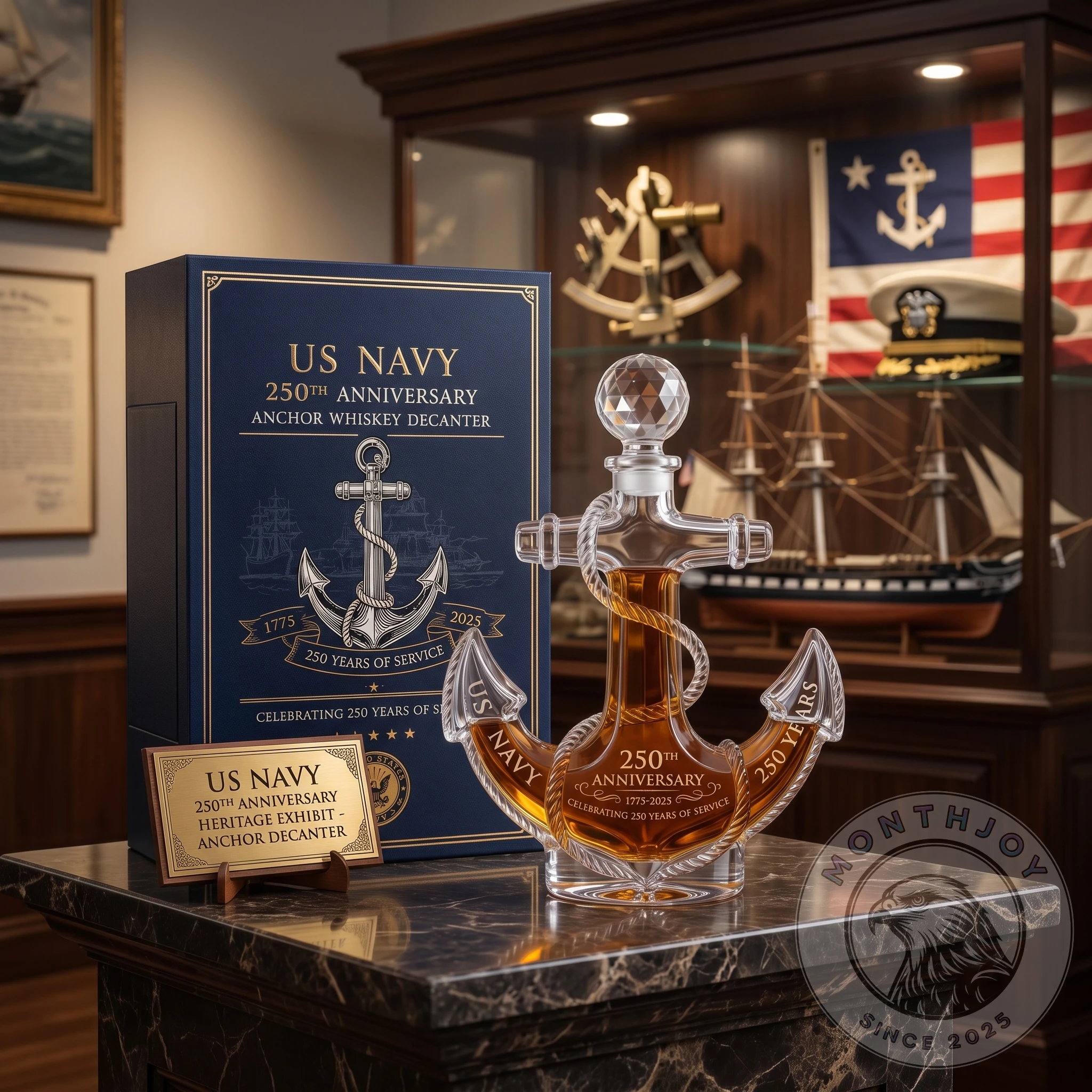 US Navy 250th Anniversary Anchor Shaped Whiskey Bottle - Detail View