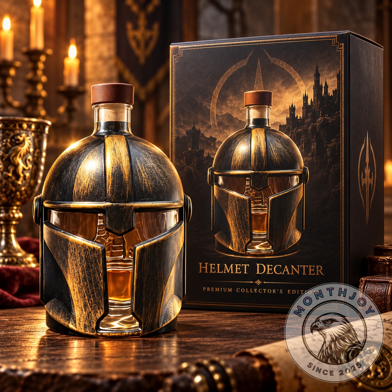 Vegas Golden Knights Helmet Decanter Bottle 2026 - front view with matching presentation box