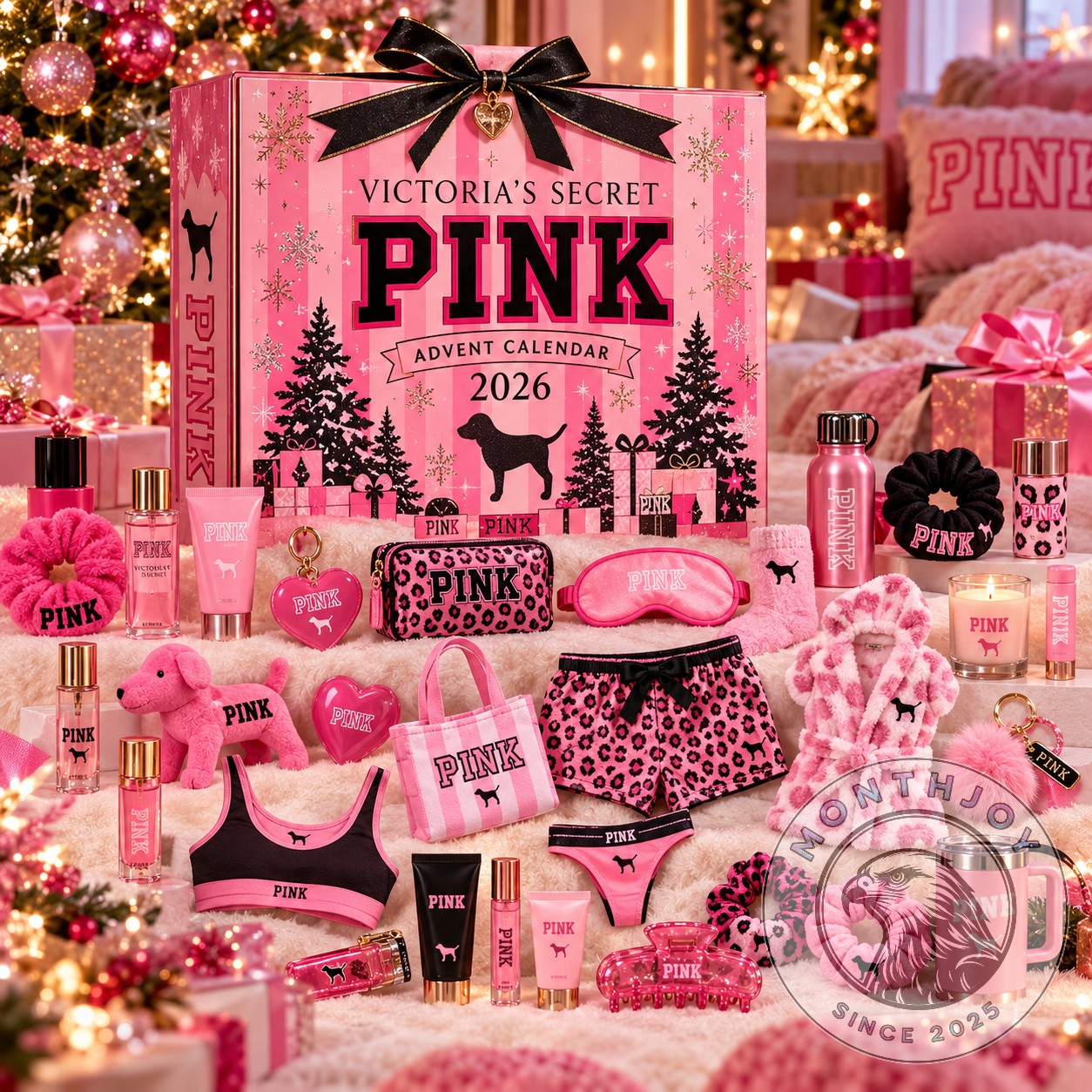 Victoria's Secret PINK 2026 Holiday Advent Calendar - front display with beauty and accessory contents