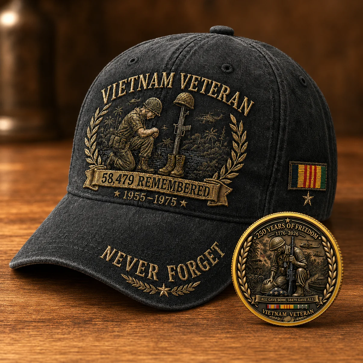 Vietnam Veteran America 250th Anniversary Remembered Baseball Cap - Front View