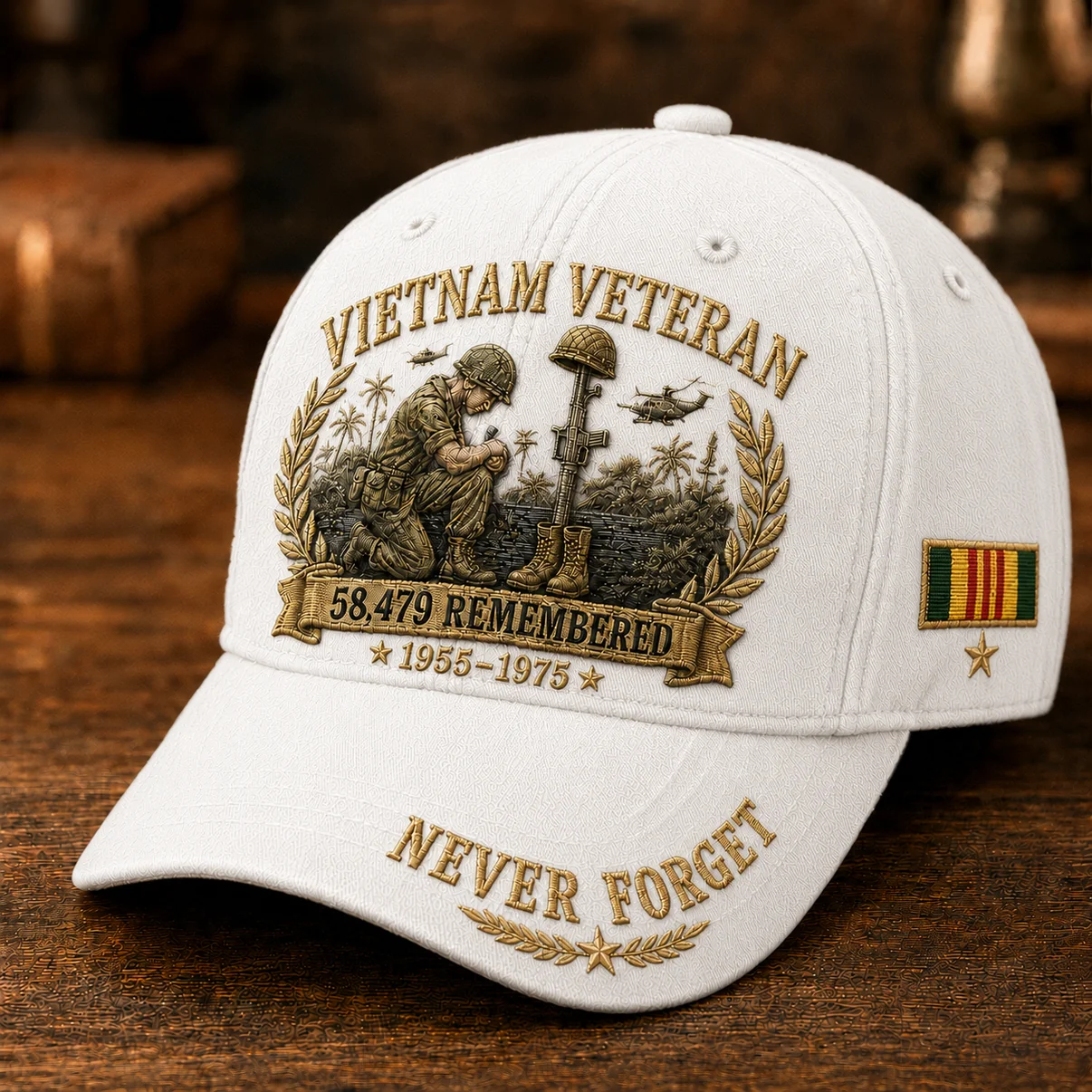 Vietnam Veteran Remembered Never Forget Baseball Cap - Front View