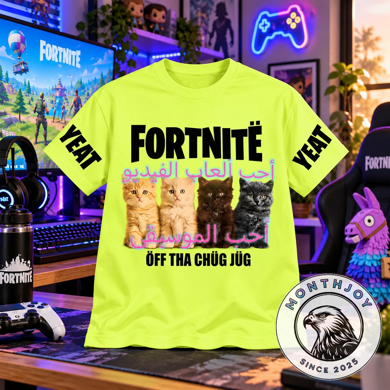 Yeat Fortnite Kittens Off Tha Chug Jug Cat T-Shirt - front view with kitten graphic